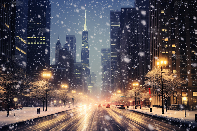 城市雪景下雪的都市安静原画