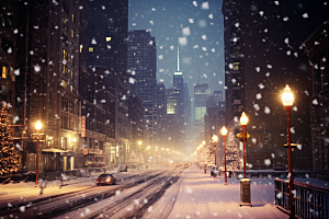 城市雪景静谧城市街道原画