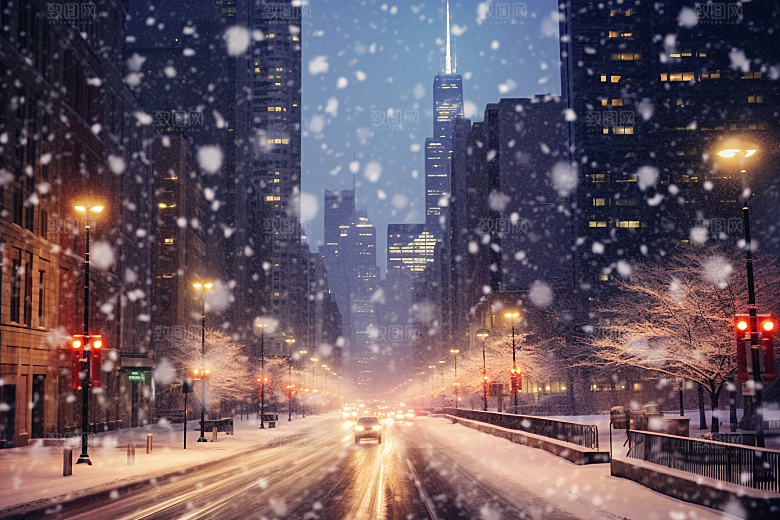城市雪景建筑城市街道原画