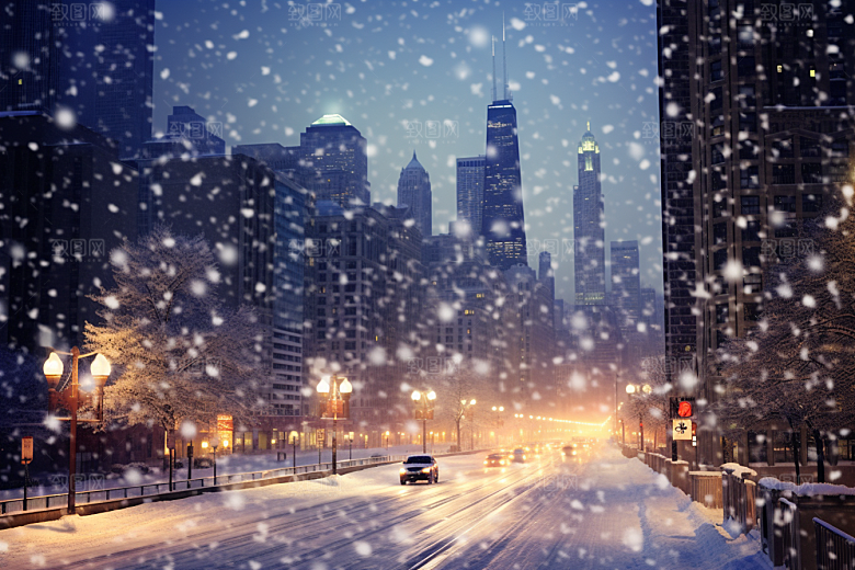 城市雪景高清下雪的都市原画