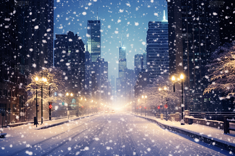 城市雪景雪夜安静原画