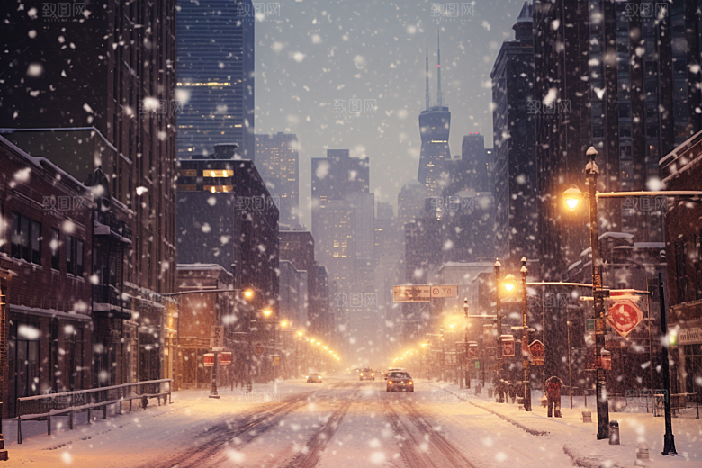 城市雪景下雪的都市雪夜原画
