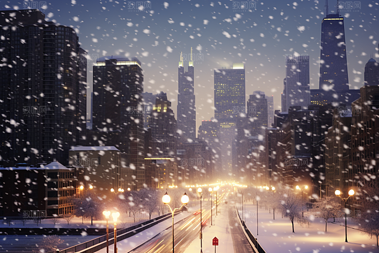 城市雪景城市街道静谧原画