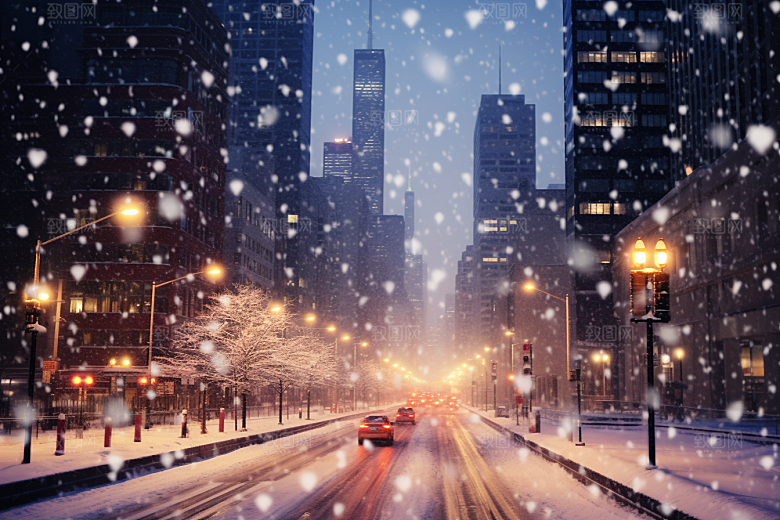 城市雪景高清建筑原画