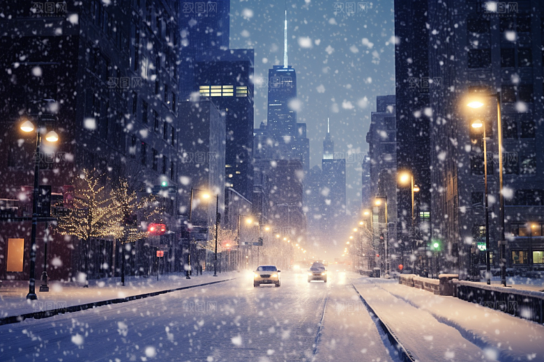 城市雪景下雪的都市城市街道原画