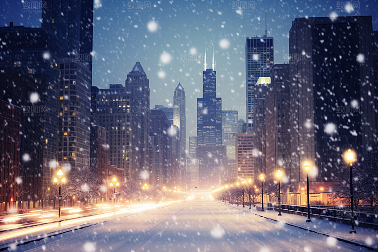 城市雪景下雪的都市静谧原画