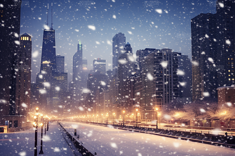 城市雪景建筑城市街道原画