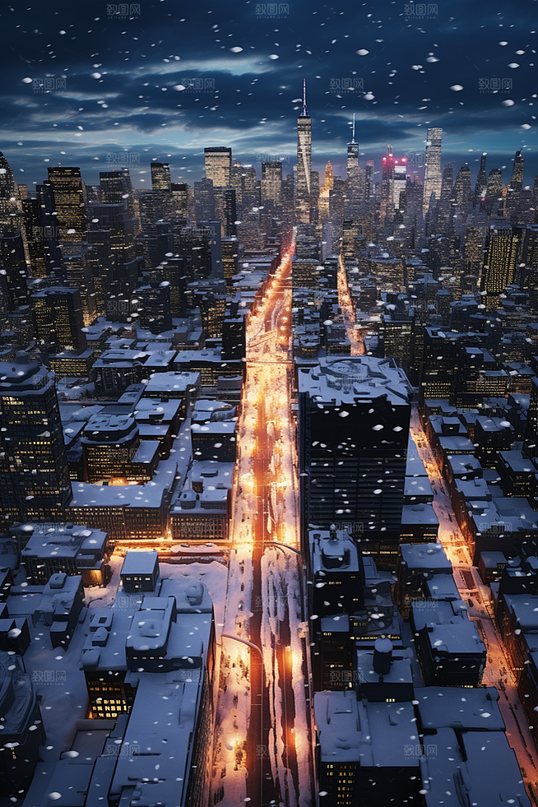 城市雪景高清雪夜原画