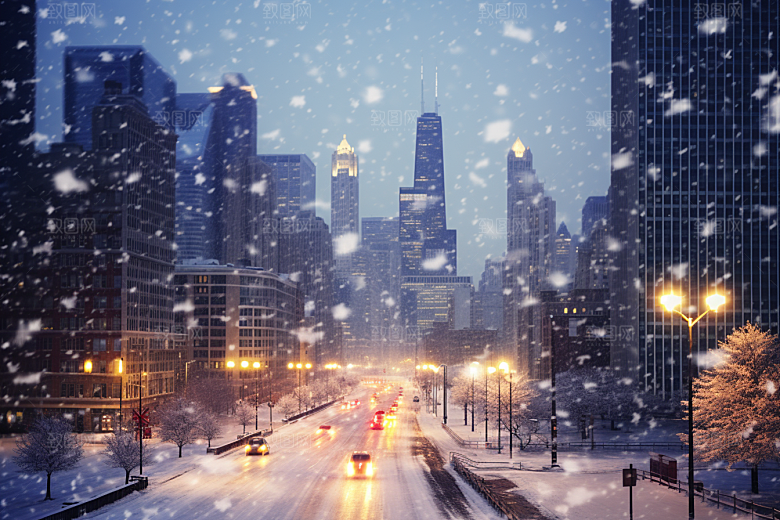 城市雪景城市街道静谧原画