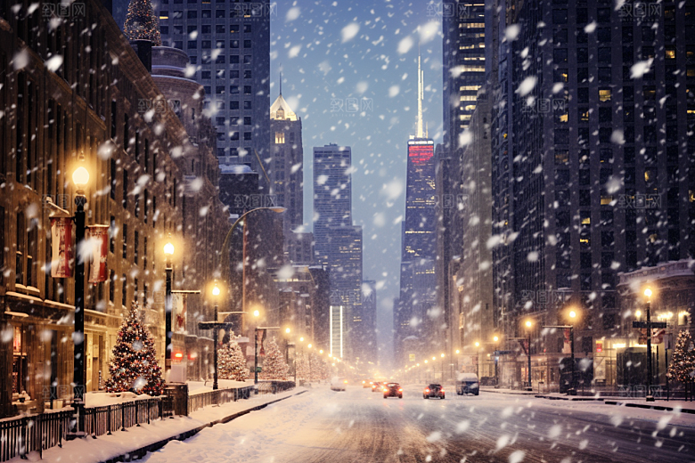 城市雪景雪夜静谧原画