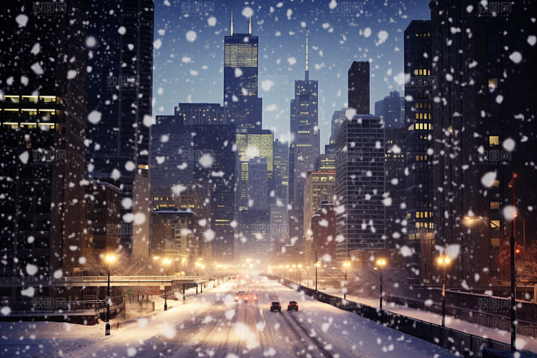 城市雪景安静城市街道原画