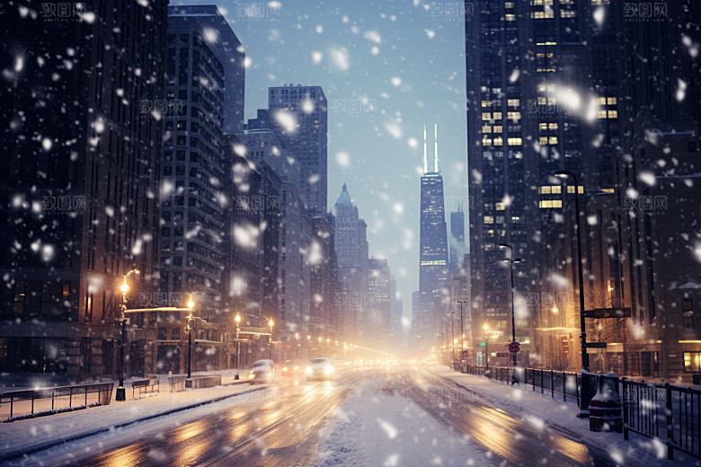 城市雪景城市街道高清原画