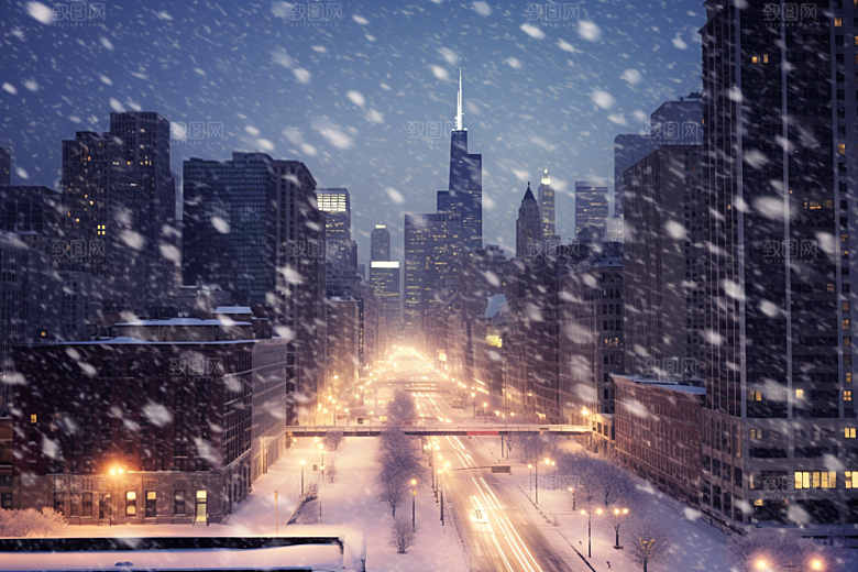 城市雪景静谧建筑原画