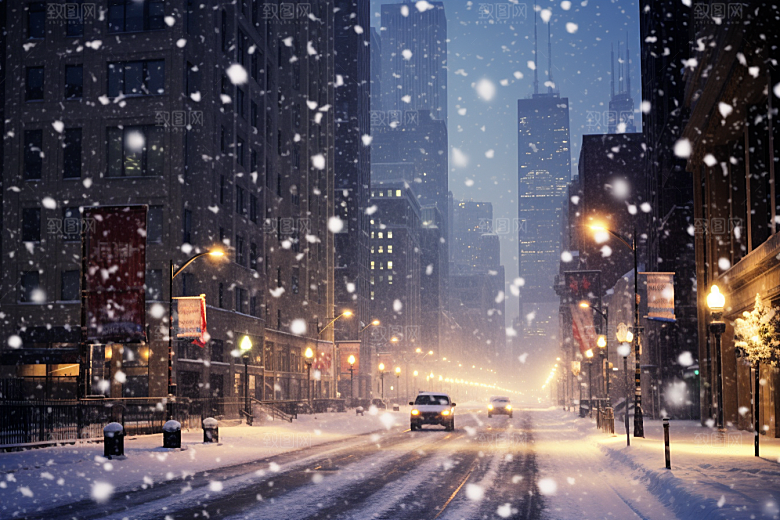 城市雪景城市街道高清原画