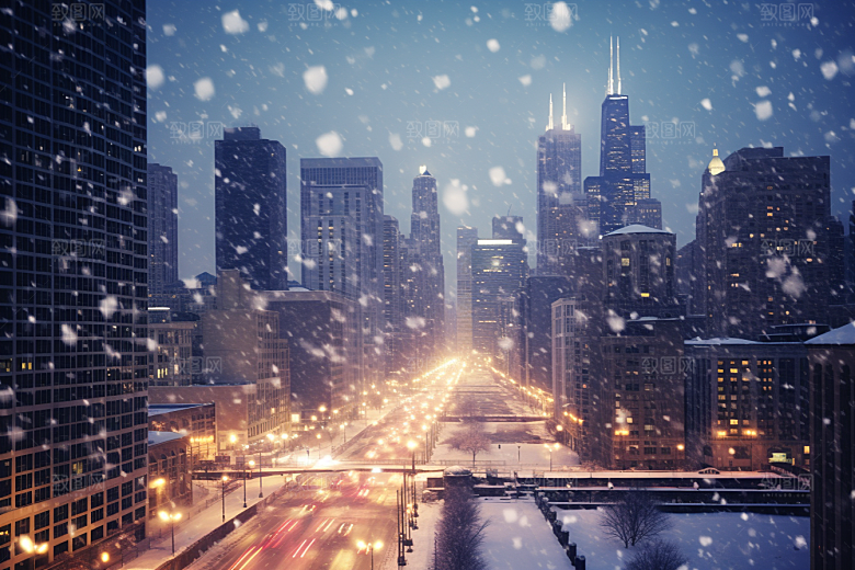 城市雪景高清建筑原画