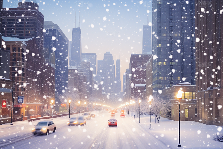 城市雪景建筑雪夜原画