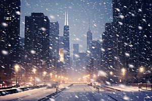 城市雪景静谧安静原画