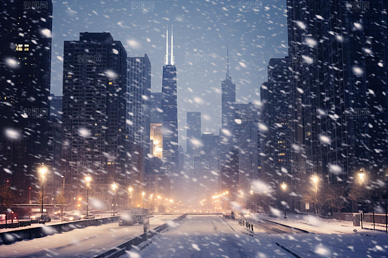 城市雪景静谧安静原画