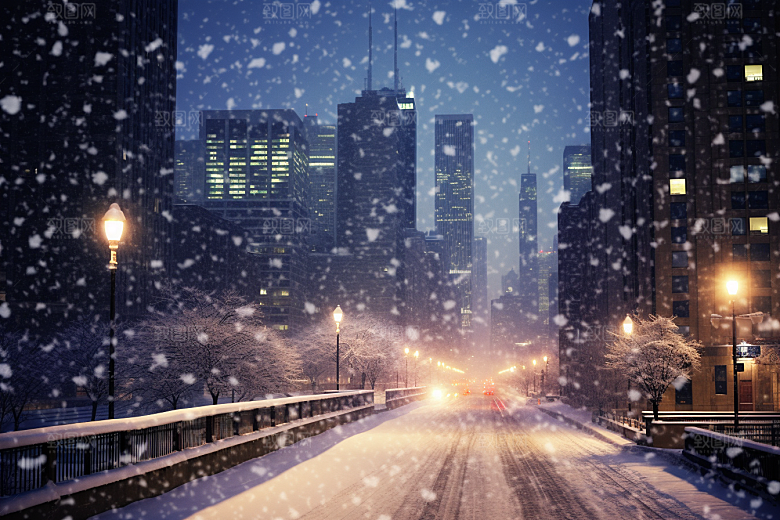 城市雪景雪夜城市街道原画