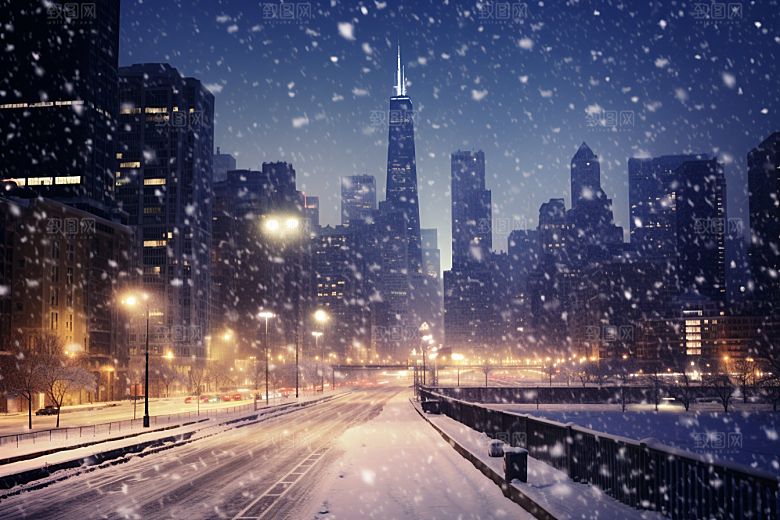 城市雪景下雪的都市静谧原画