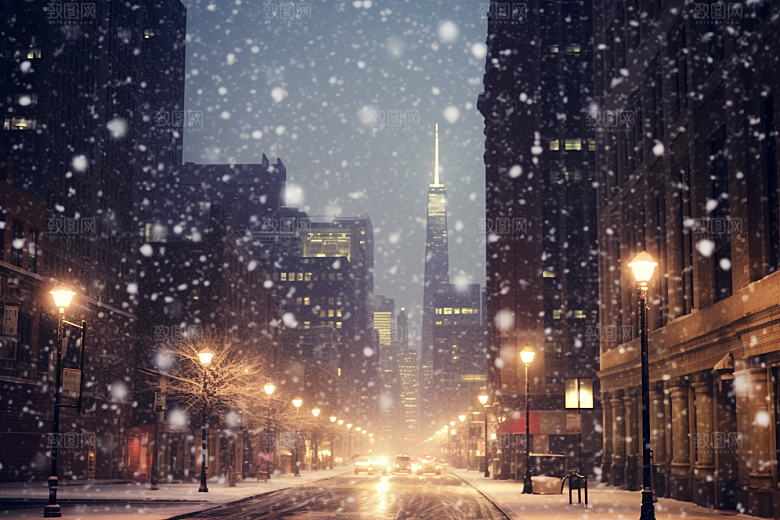 城市雪景静谧下雪的都市原画