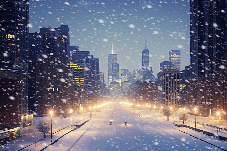 城市雪景静谧高清原画
