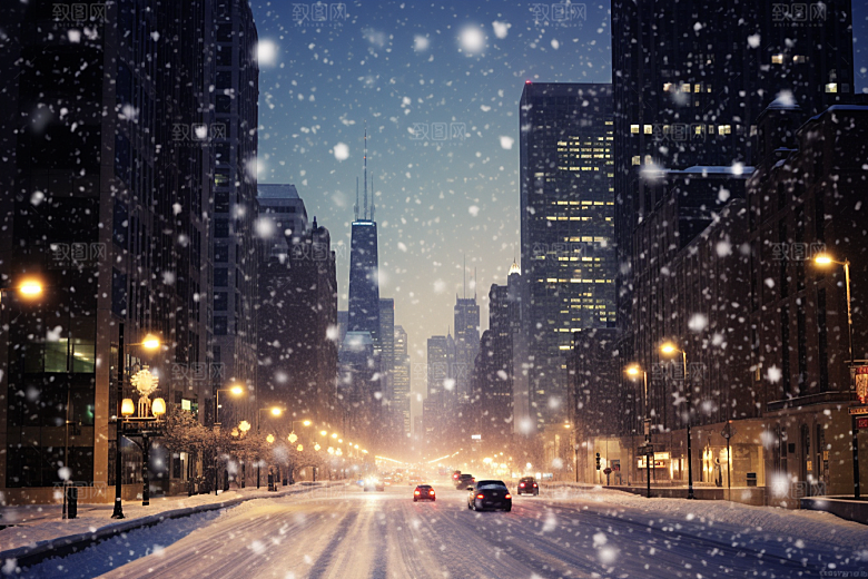 城市雪景雪夜高清原画