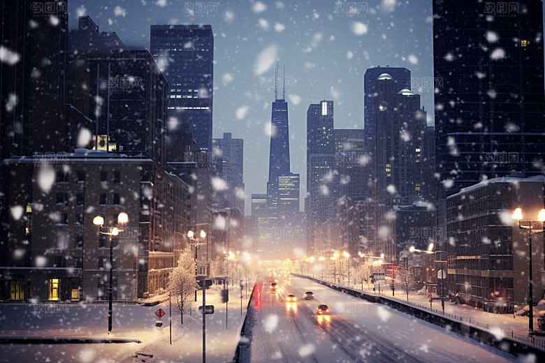 城市雪景静谧高清原画