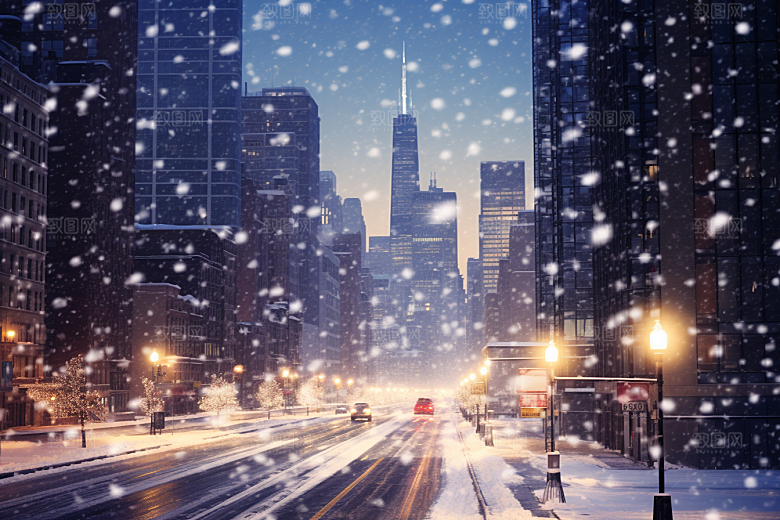 城市雪景建筑安静原画