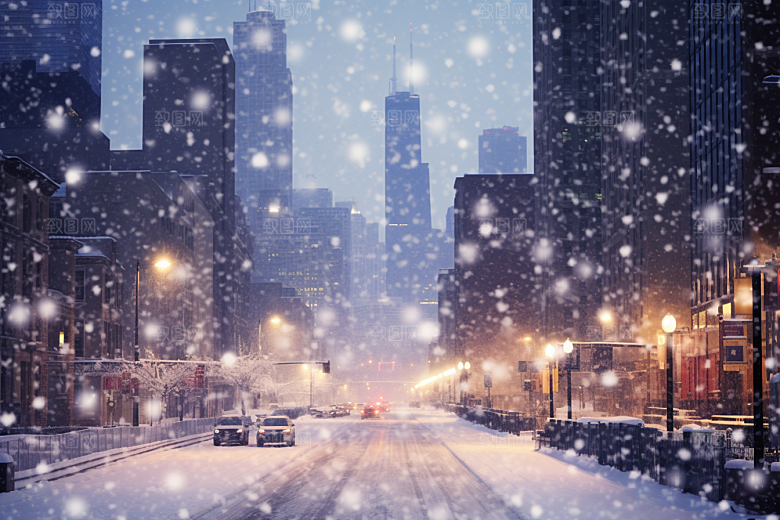 城市雪景静谧下雪的都市原画