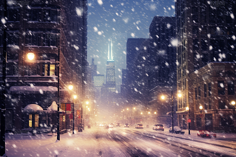 城市雪景雪夜静谧原画