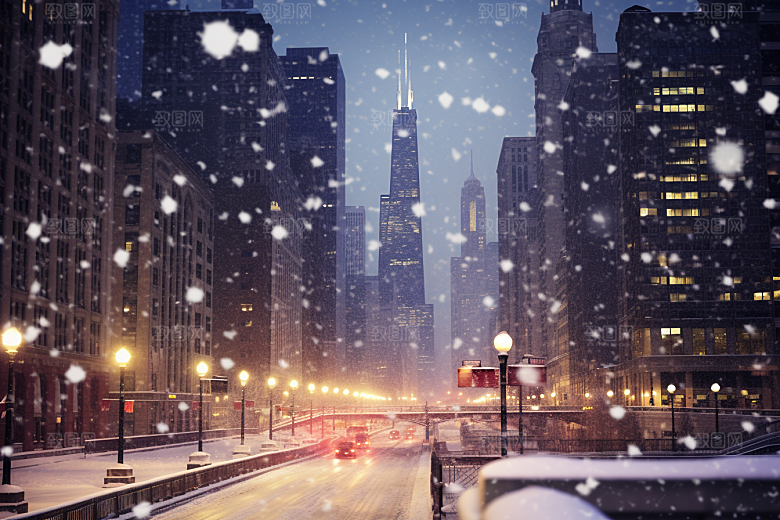 城市雪景雪夜高清原画