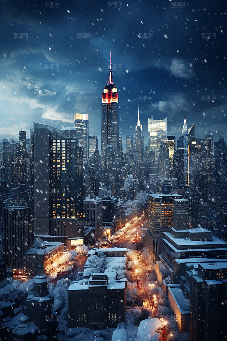 城市雪景雪夜安静原画