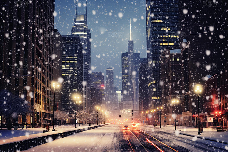 城市雪景静谧下雪的都市原画