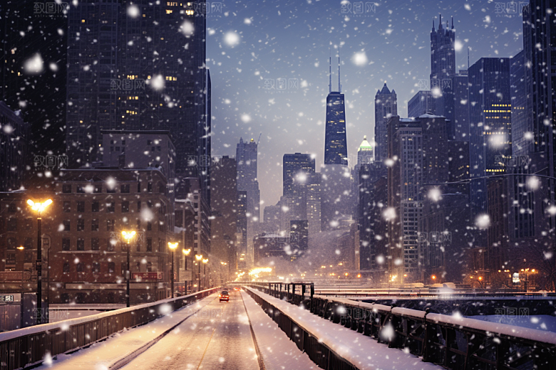 城市雪景高清静谧原画