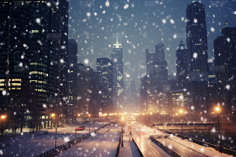城市雪景高清静谧原画
