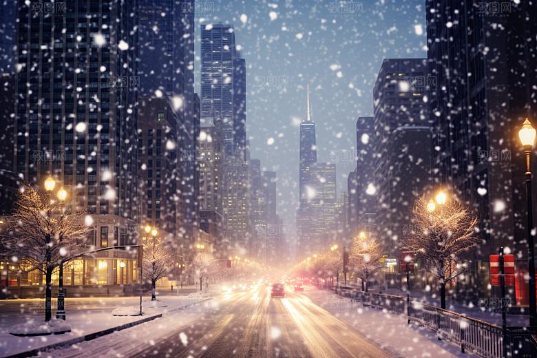 城市雪景雪夜高清原画