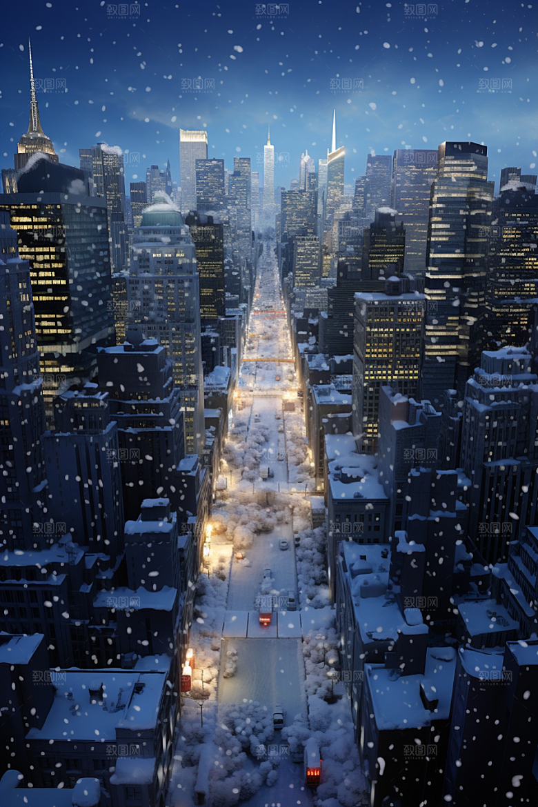 城市雪景高清下雪的都市原画