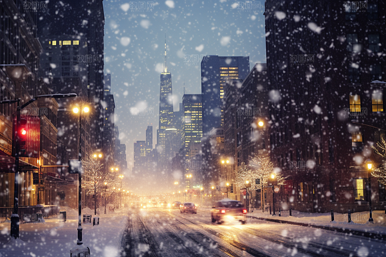 城市雪景安静建筑原画