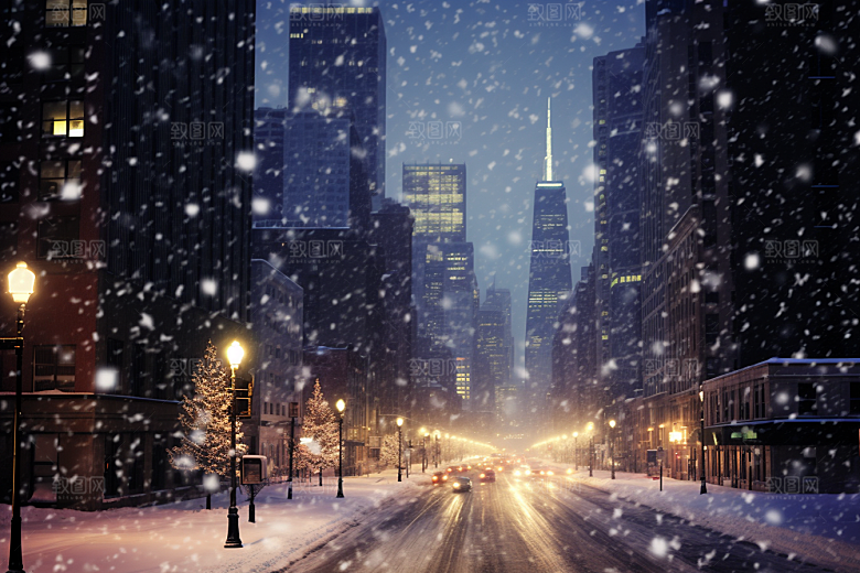 城市雪景安静静谧原画