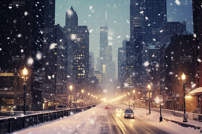 城市雪景雪夜下雪的都市原画