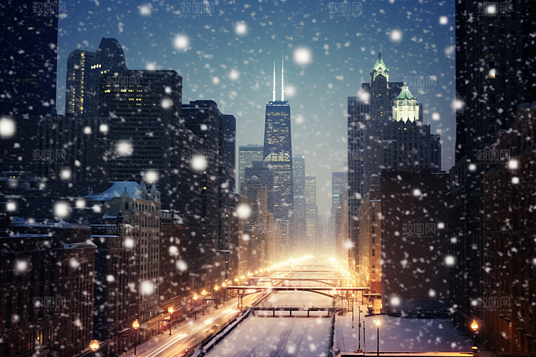 城市雪景静谧雪夜原画