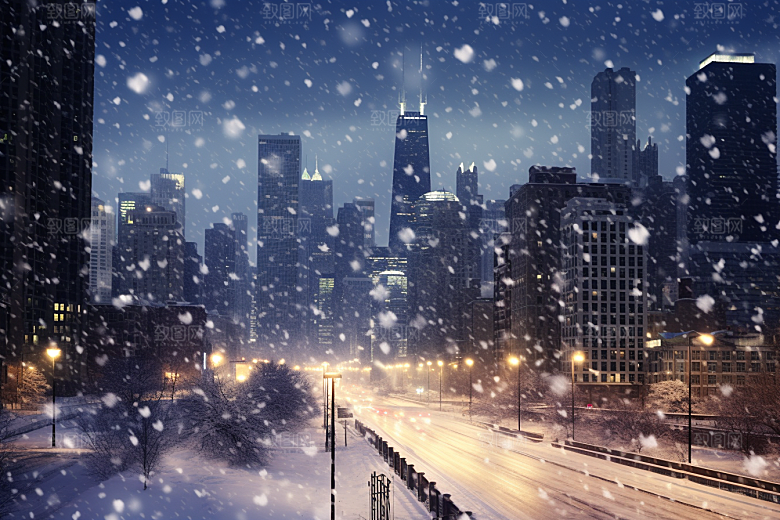 城市雪景静谧高清原画