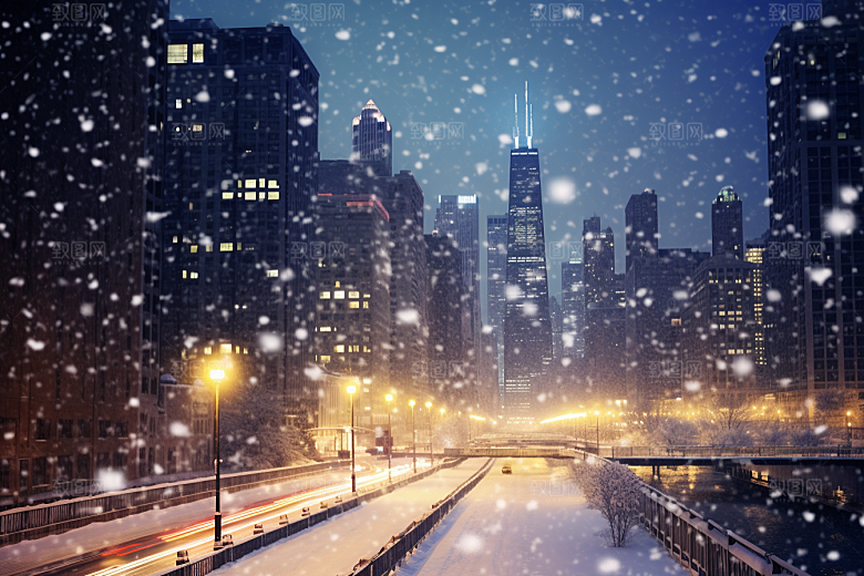 城市雪景安静建筑原画