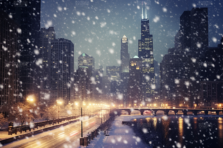 城市雪景高清下雪的都市原画