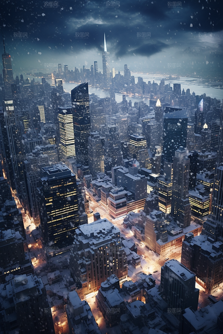 城市雪景高清静谧原画