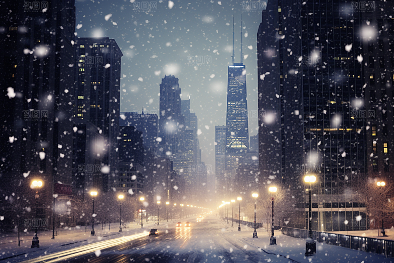 城市雪景下雪的都市静谧原画