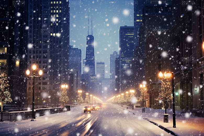 城市雪景下雪的都市建筑原画