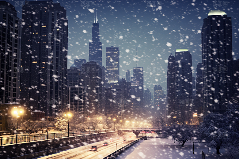 城市雪景高清雪夜原画
