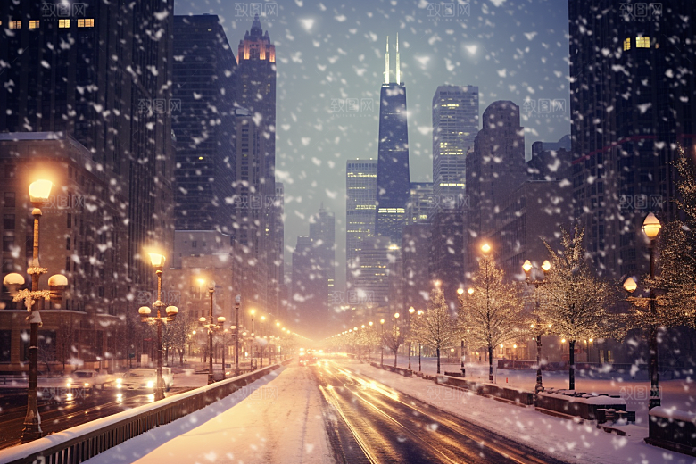 城市雪景安静静谧原画